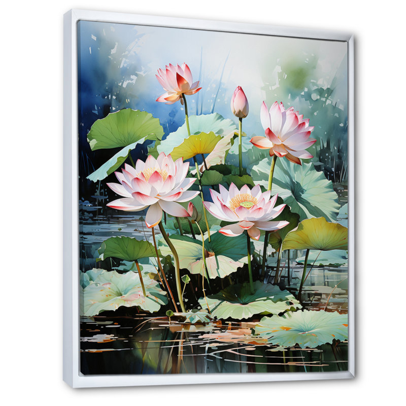 «Geryon China Art Lotus Pond II», reproduction, H 32 po x l 24 po x P 1 po, Cadre flottant blanc