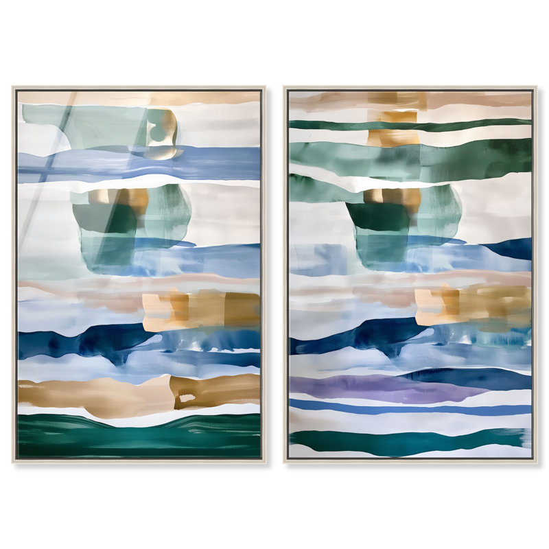 Ensemble de deux impressions acryliques encadrées « Rythmes en bandes » par Art Remedy, cadre argenté, 10 x 15 pouces
