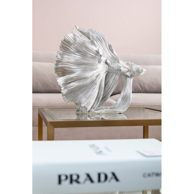 Deco Figurine Betta Fish, Silver, 36cm H x 33cm W x 14cm D