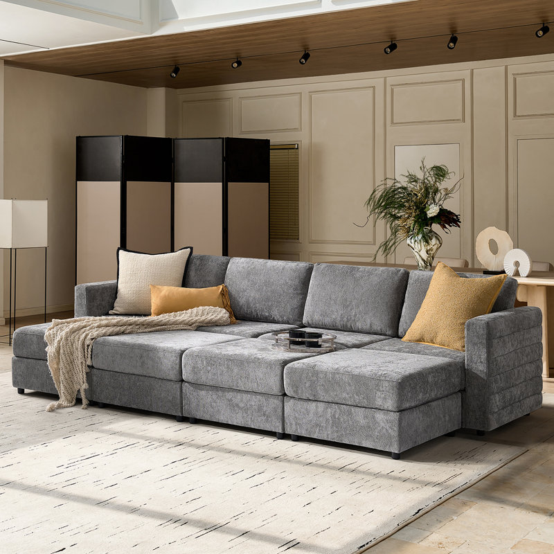 Canapé modulaire à rangement large avec 4 repose-pieds de 124,5 po Jagger, Gris