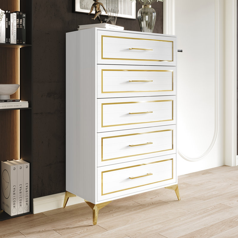 Commode 5 tiroirs Baccus, Blanc