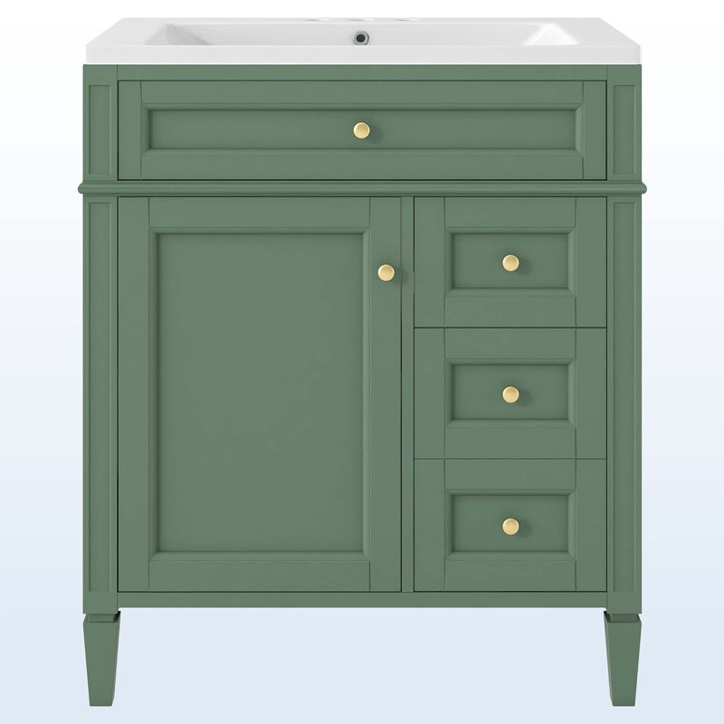 Tahaj Wood + Resin Freestanding Bathroom Cabinet, Green/Gold