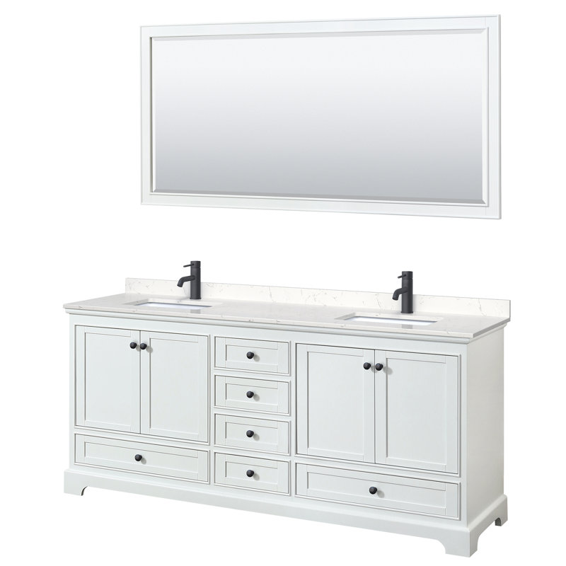 Deborah 80'' Double Bathroom Vanity with Marble Top, White Cultured Marble, White, Polished Chrome