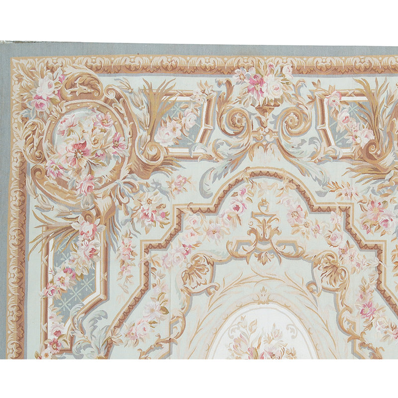Hand-Knotted High-Quality Green and Beige Area Rug