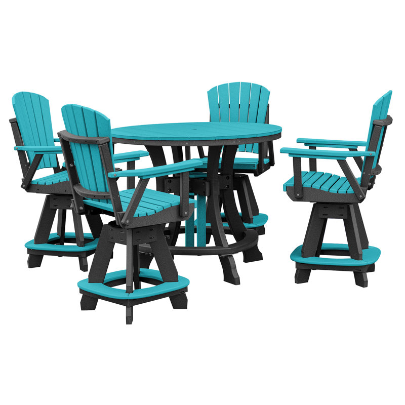 Round 4 - Person 44'' Counter Height Dining Set, Black, Aruba Blue