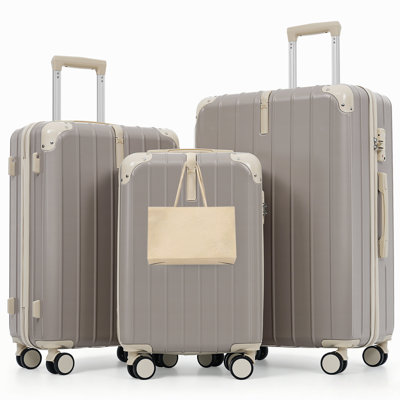 Ensemble de valises de voyage en ABS de qualité supérieure, ensemble de valises à verrou TSA 3 pièces avec des tailles de 20, 24 et 28 pouces avec des roues pivotantes à 360 °, gris clair
