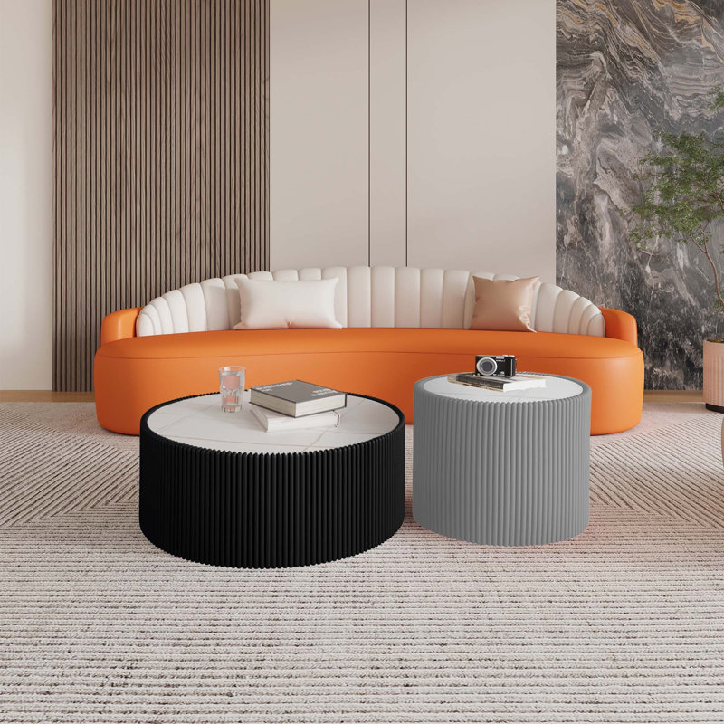 Table de bout moderne en forme de cylindre en cuir clair à finition cylindrique pour meubles de salon, Gris