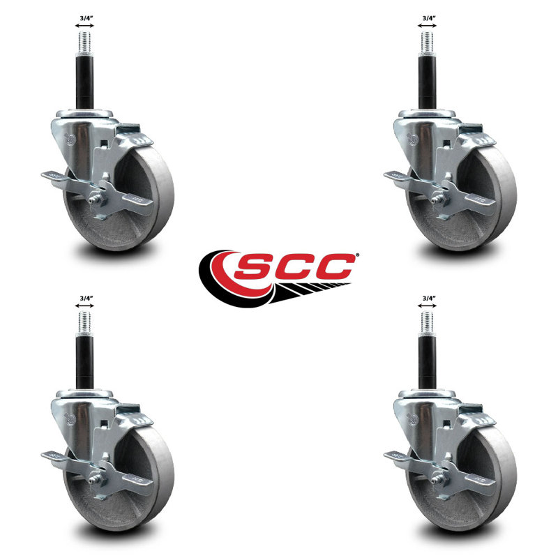 Ensemble de roulettes extensibles semi-pivotantes avec frein SCC TLB 4 po x 3/4 po