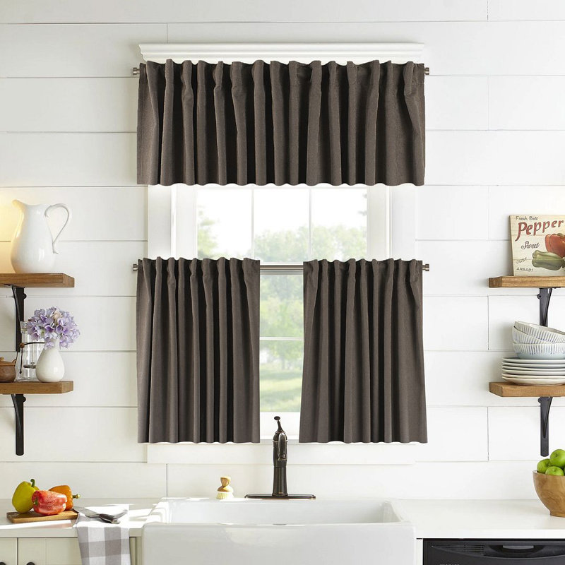 Solid Colour Kitchen Curtain, Light Brown, 100" W x 60" L