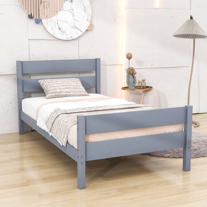 Lit plateforme simple avec tête de lit et pied de lit Emraan, Gris