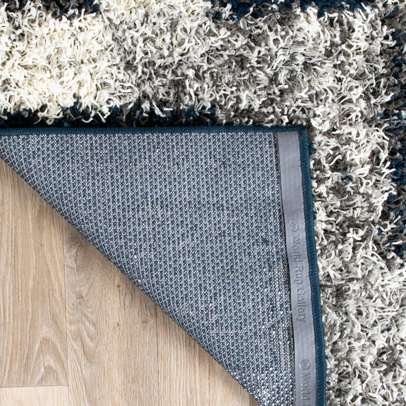 Farmerville Geometric Shag Navy/Gray/Ivory Area Rug, Rectangle 2' x 3'