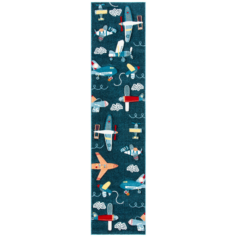 Tapis bleu marine / ivoire Glantz, Tapis de couloir 2 pi 3 po x 6 pi