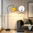 Modern Arc Floor Lamp With Orange Glass Globe Shade, Black Iron Standing Lamp