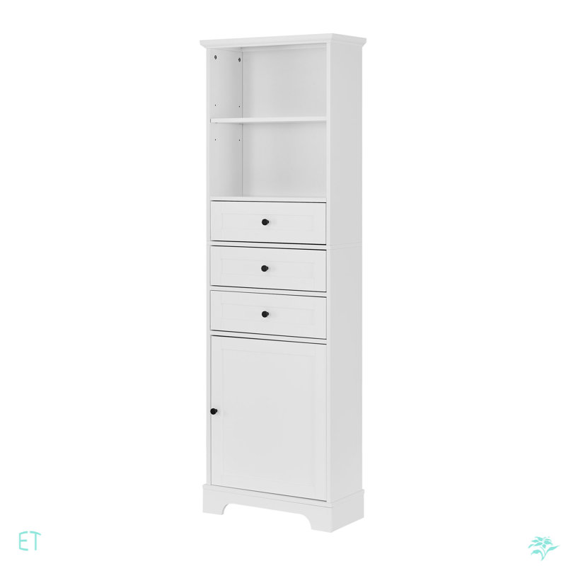 Grande armoire de rangement blanche avec 3 tiroirs et tablettes réglables pour la salle de bain, la cuisine et le salon, panneau de fibres à densité moyenne avec finition peinte