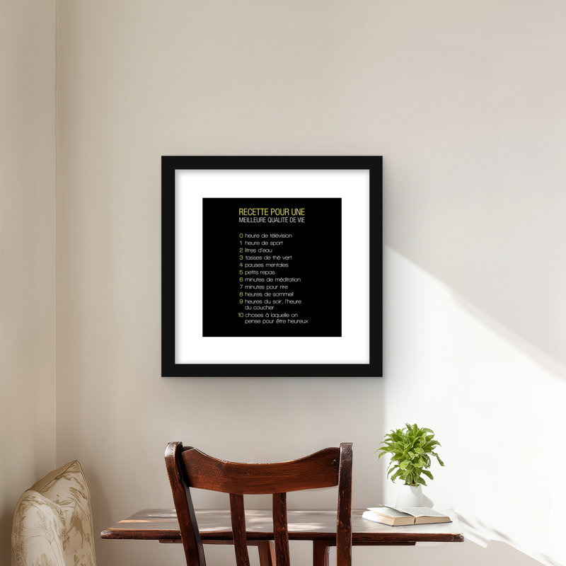«Recipe of Happiness - Motivational Kitchen», reproduction d'art mural, Noir, H 16 po x l 16 po