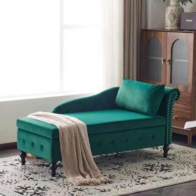 Modern Nailhead-trim & Button-tufted Lounge Chair, Velvet Chaise Lounge Sofa With Storage, Bedroom And Office