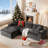 Boneless 108" Cloud Modular Sectional Sofa With Chaise, Deep Seat Corduroy Boneless Couches With 4 Storage Pockets & Tray-1358529567-1355192456