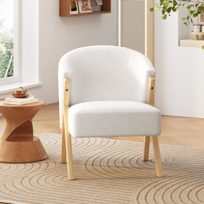 Chaise d'appoint blanche rembourrée en bois massif, chaise longue minimaliste pour espace de vie, chambre à coucher, emplacement de bureau, avec structure ergonomique incurvée et rembourrée de mousse dans un cadre moderne en tissu aéré 23,1
