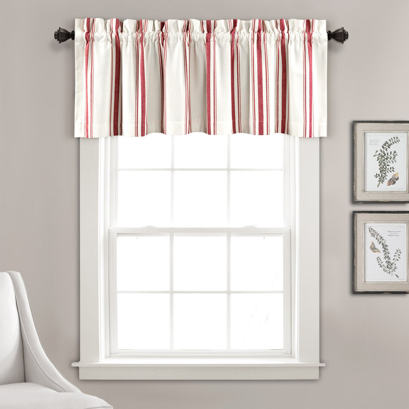 Red and White Striped Cotton Rod Pocket Window Valance