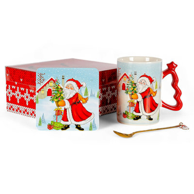 Santa Mug With Coaster And Spoon In Gift Box
