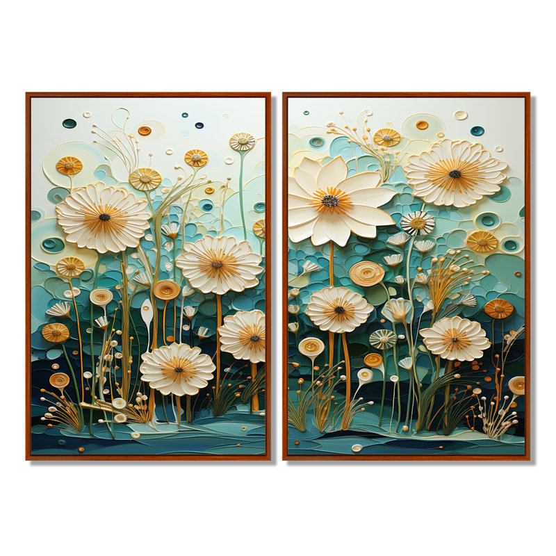 «Green Blue Tranquil Oasis III - Abstract Botanicals», art mural, 36" H x 48" W, Impression encadrée flottante, Brown