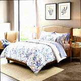 Botanical Bliss Reversible Comforter Set - Twin Size 6 Piece Bedding Bundle with Complete Sheet Set, Shams, and Decorative Pillow - All Season Cozy Cover in Modern Blue Print