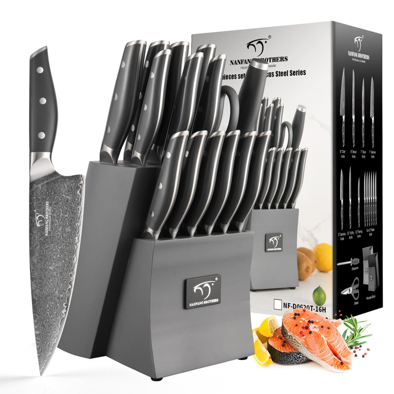 Ensemble de 16 couteaux de cuisine damassés, ensemble de couteaux modernes gris