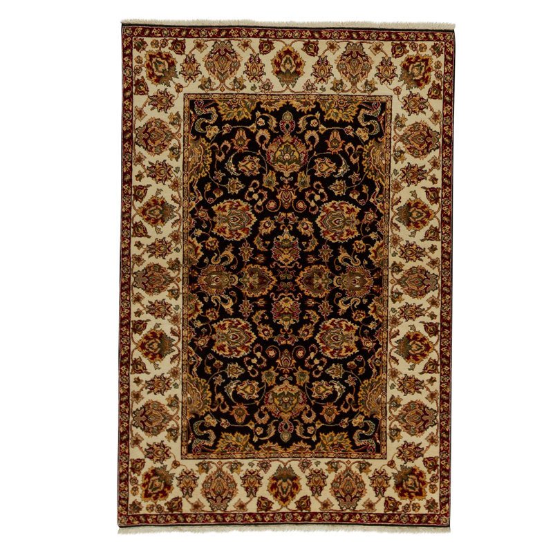 Tapis noir et rouge de haute qualité noué à la main