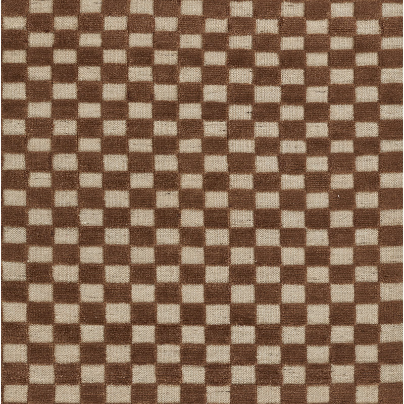 Tapis géométrique en laine tissé à plat à la main Azle en brun / beige, Rectangle de 5 pi x 8 pi