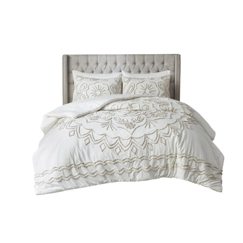 Ensemble 3 pièces d'édredon en chenille de coton double / grand / taupe rétro doux