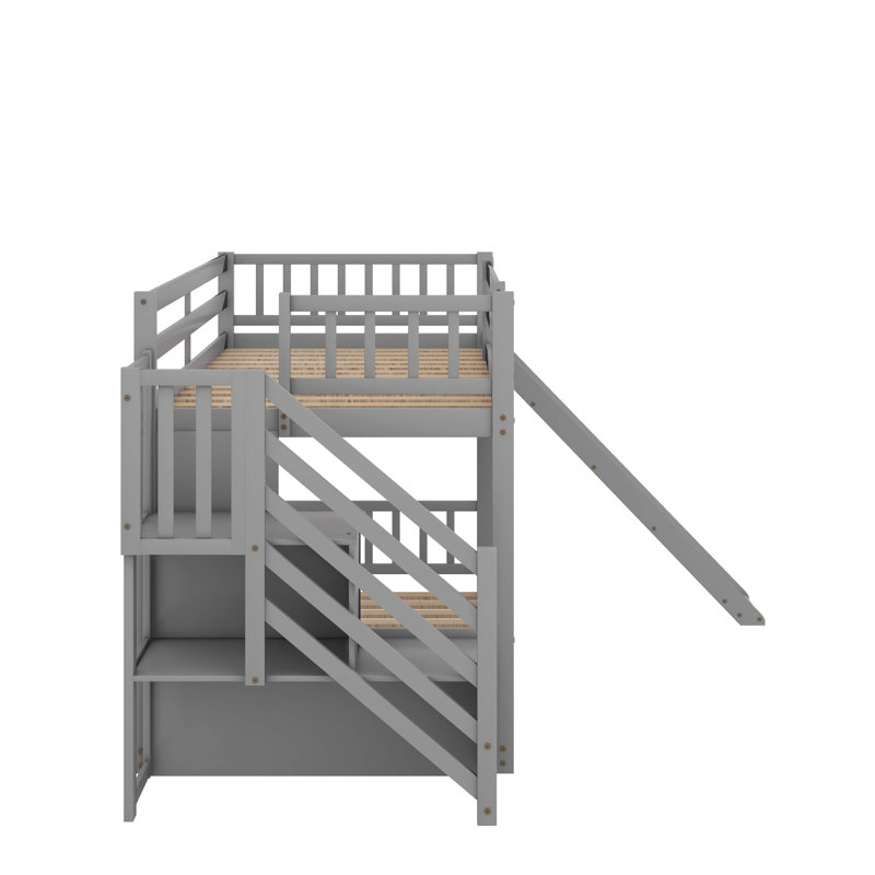 Lit superposé avec glissière convertible et escalier, Gris