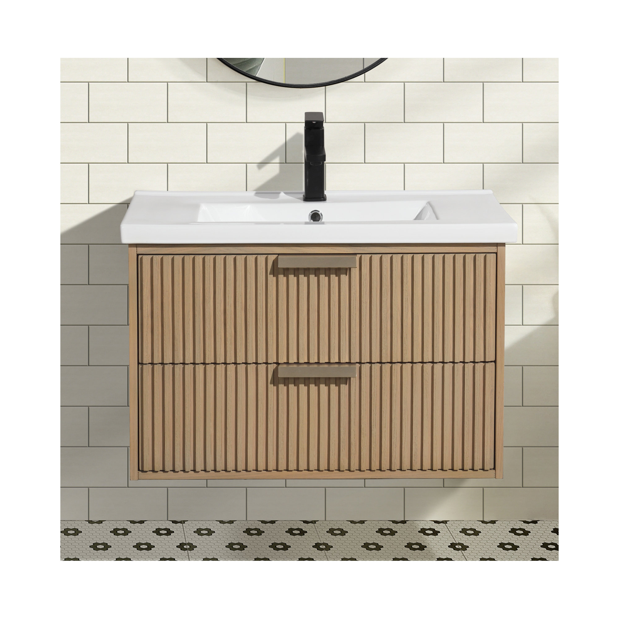 Anelie 30'' Single Bathroom Vanity, Gold, Oak