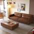 Ensemble de canapé et table basse extensible en cuir huilé avec rangement