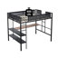 Lit mezzanine en métal avec bureau et tablettes / Structure de lit en métal robuste / Lattes en bois sans bruit / Barrière de sécurité en textilène comtible / Tablettes de bureau intégrées et panneau de grille / Échelles latérales