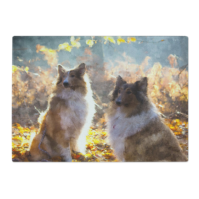 Two Rough Collie Dogs Painting Chopping Board, 0.4cm H x 20cm W x 28.5cm L