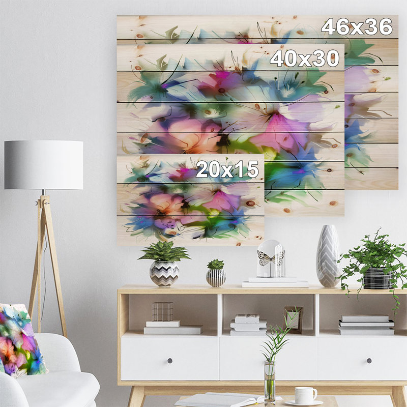 Watercolor Floral Bouquet - reproduction d'art, H 36 po x l 46 po x P 1,5 po, Bois