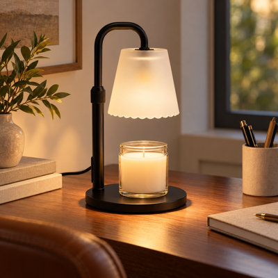 Lampe avec chauffe-bougie givré avec base en bois, minuterie et gradateur, fond de cire à hauteur réglable pour bocaux de bougie parfumée, décoration intérieure et cadeau de pendaison de crémaillère