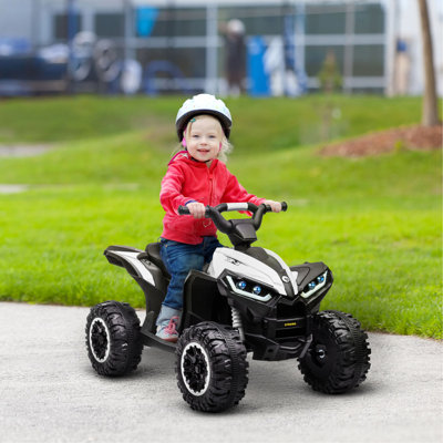 12V Kids ATV Quad Car with Forward & Backward Function, Four Wheeler for Kids with Wear-Resistant Wheels, Music, Electric Ride-on ATV for Toddlers Ages 3+ Years Old, White（It is designed for single rider only.）