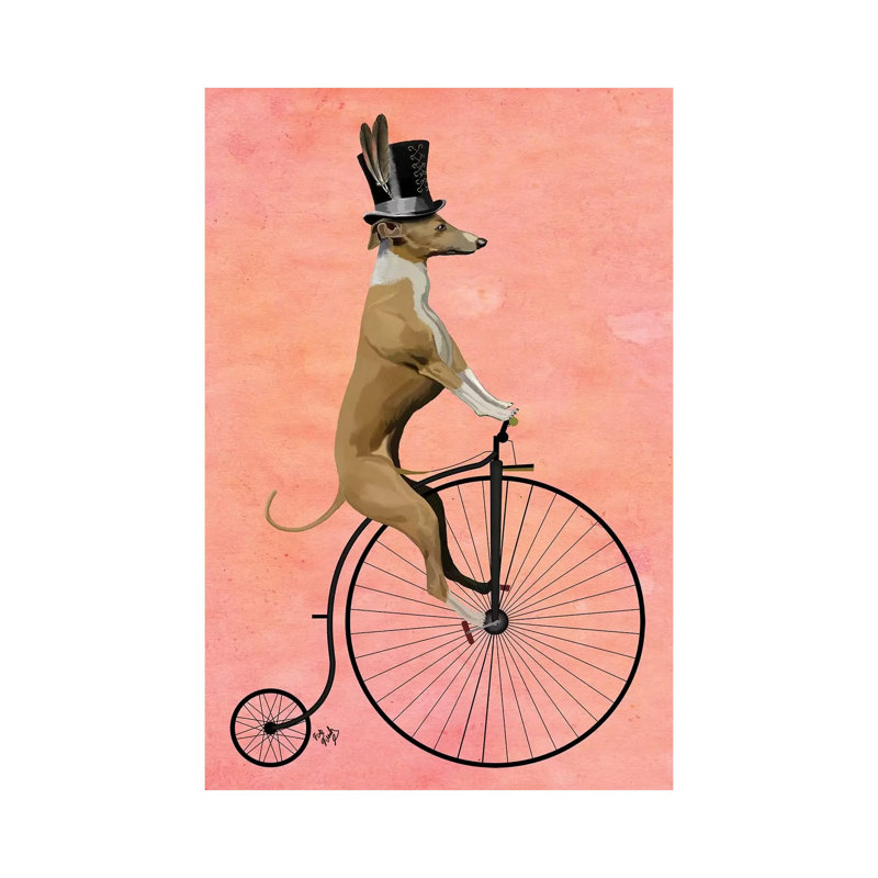 Greyhound On Black Penny Farthing Bike by Fab Funky - Wrapped Canvas Painting, 20.32 cm H x 30.48 cm W