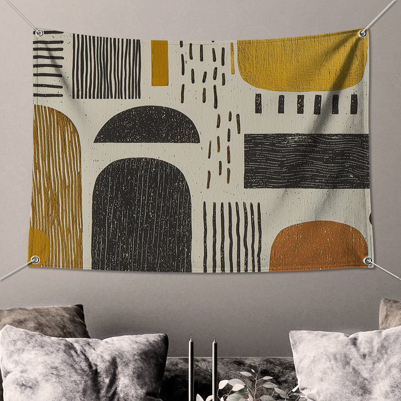 Tapisserie murale abstraite - art mural, H 68 po x l 80 po avec 4 œillets