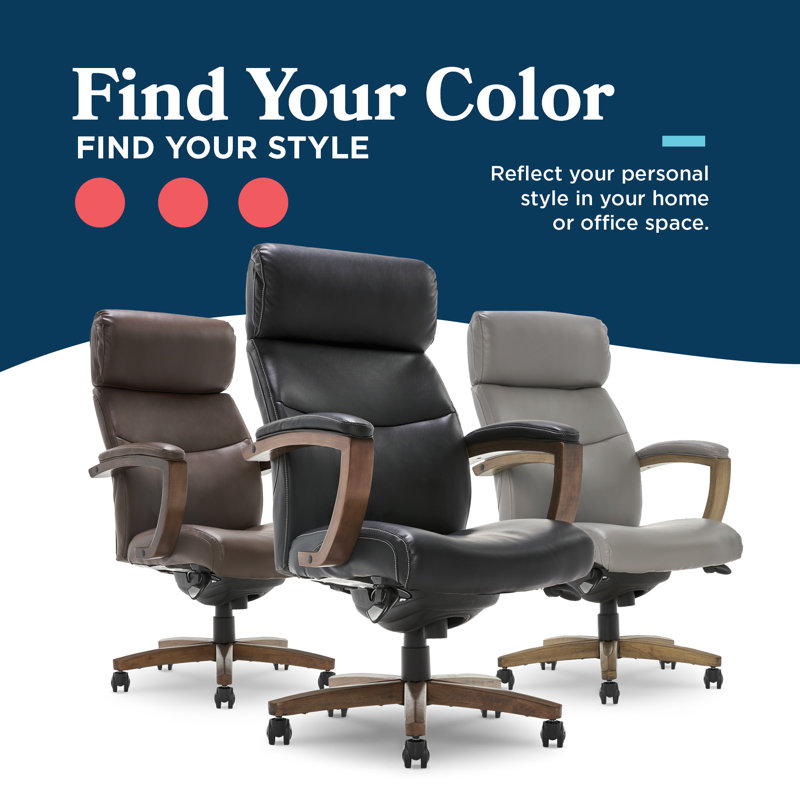 ErgoExecutive High-Back Swivel Chair with Wood Accents in Black Leather