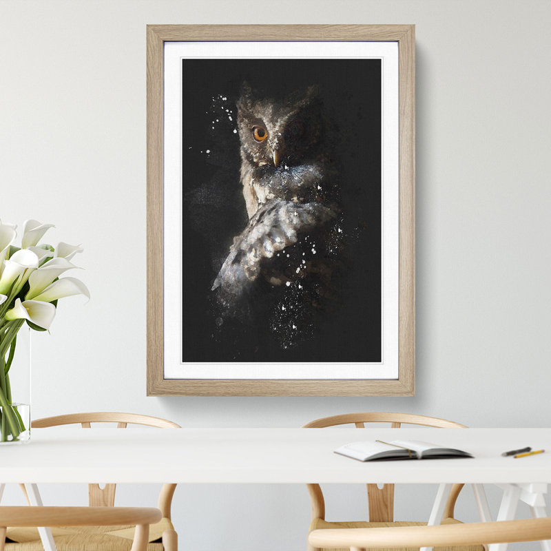 Owl - Framed Print, 33cm H x 24cm W x 2cm D, Oak Framed