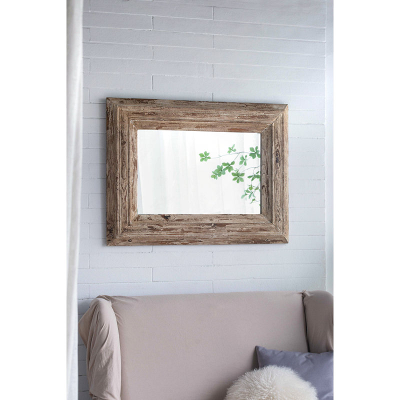 Miroir d'appoint mural rectangulaire avec cadre en bois vieilli