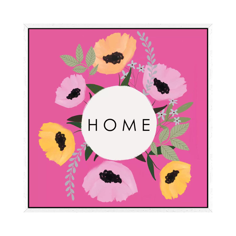 Home Florals Hot Pink by Leah Straatsma - Painting on Canvas, White Floater Framed, 66.04cm H x 66.04cm W x 3.81cm D