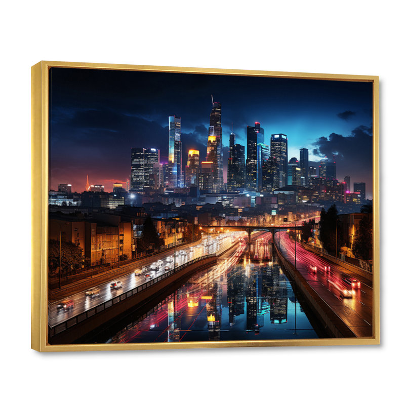 Paysage urbain pittoresque - impression, Cadre flottant doré, H 24 po x l 32 po x P 1 po