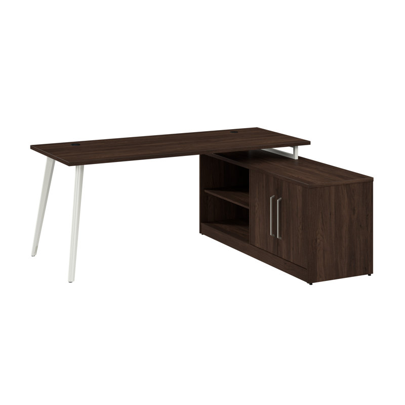 Bush Business Furniture Vista L Shaped Desk With Splayed Metal Legs And Low Storage Cabinet, 30" H x 72" W x 59" D, Walnut