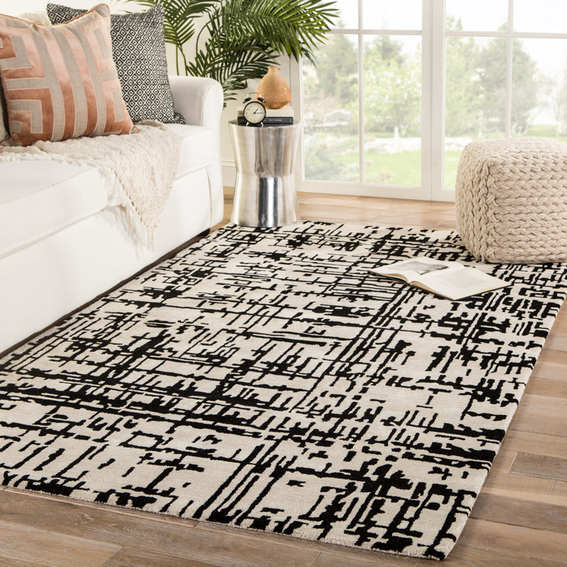 Tapis abstrait touffeté à la main crème, Rectangle 7 pi 10 po x 9 pi 10 po