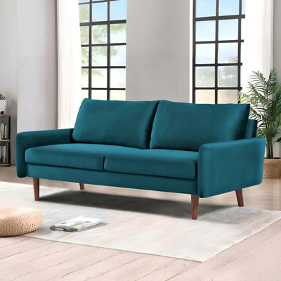 Modern Velvet Sofa with European Styling and Tapered Wooden Legs