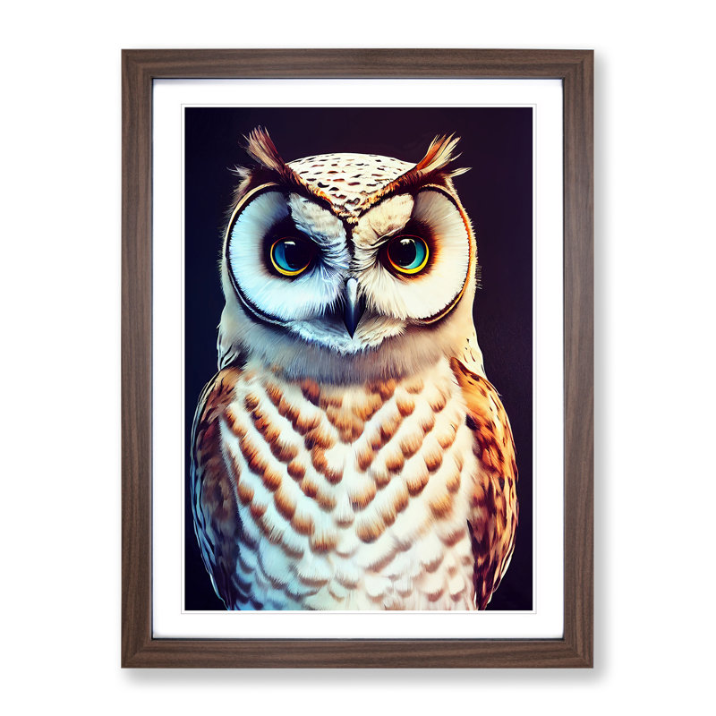 Owl Portrait No.2 - Framed Print, 46cm H x 34cm W x 2cm D, Walnut Framed