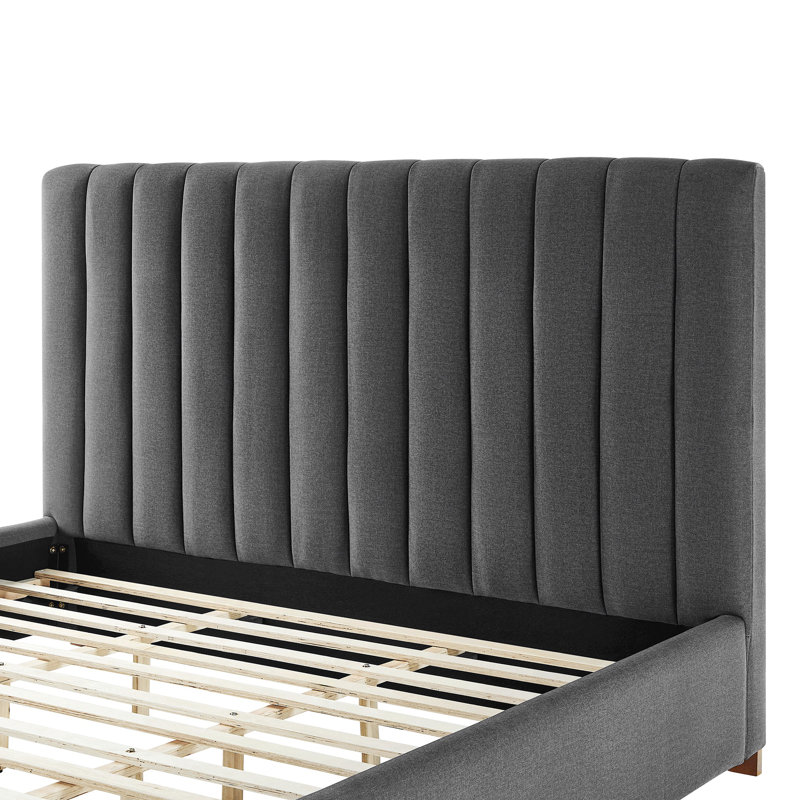 Base de lit plateforme moderne tapissier avec tête de lit, Grand, gris